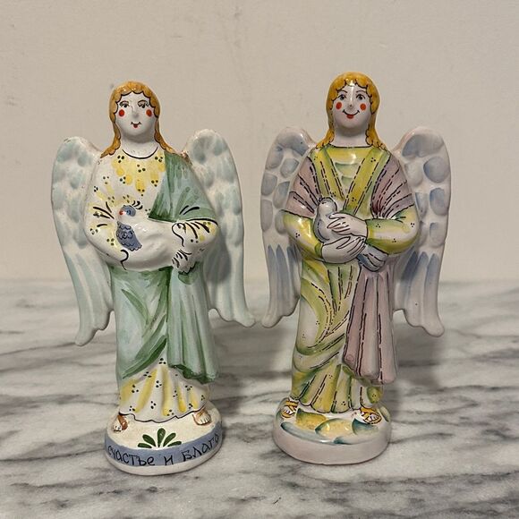 hand painted Other - Pair of Hand-Painted Angel Figurines Russian